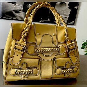 VALENTINO Garavani Histoire beige yellow Patent Leather Handbag